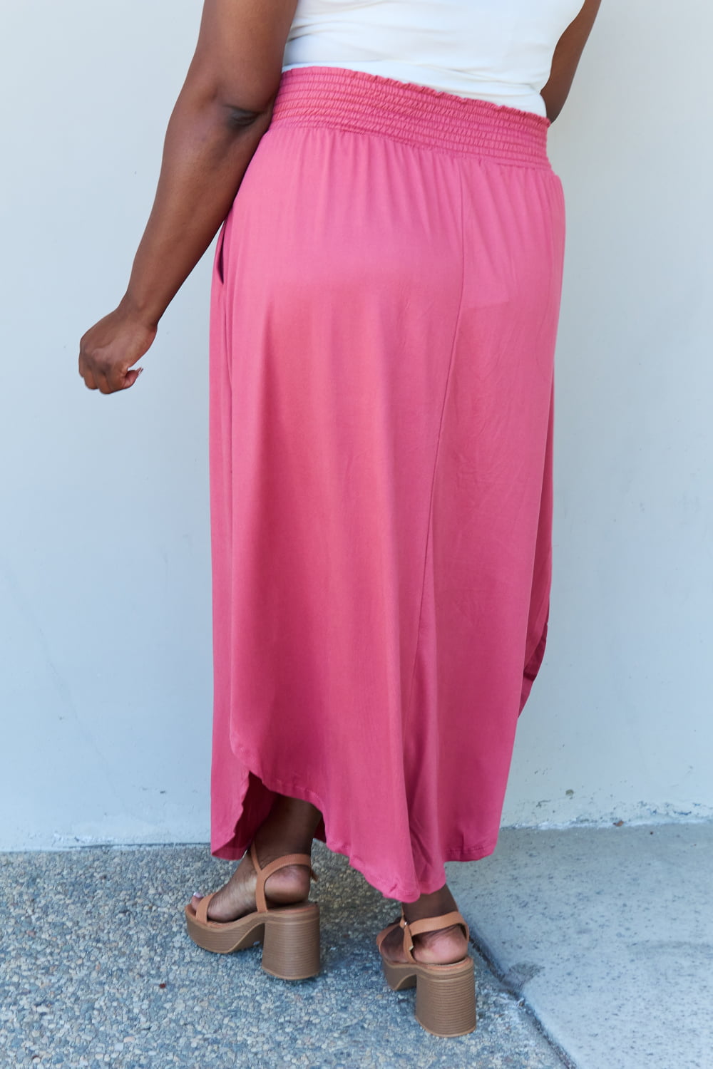 Doublju Comfort Princess Full Size High Waist Scoop Hem Maxi Skirt in Hot Pink - nailedmoms