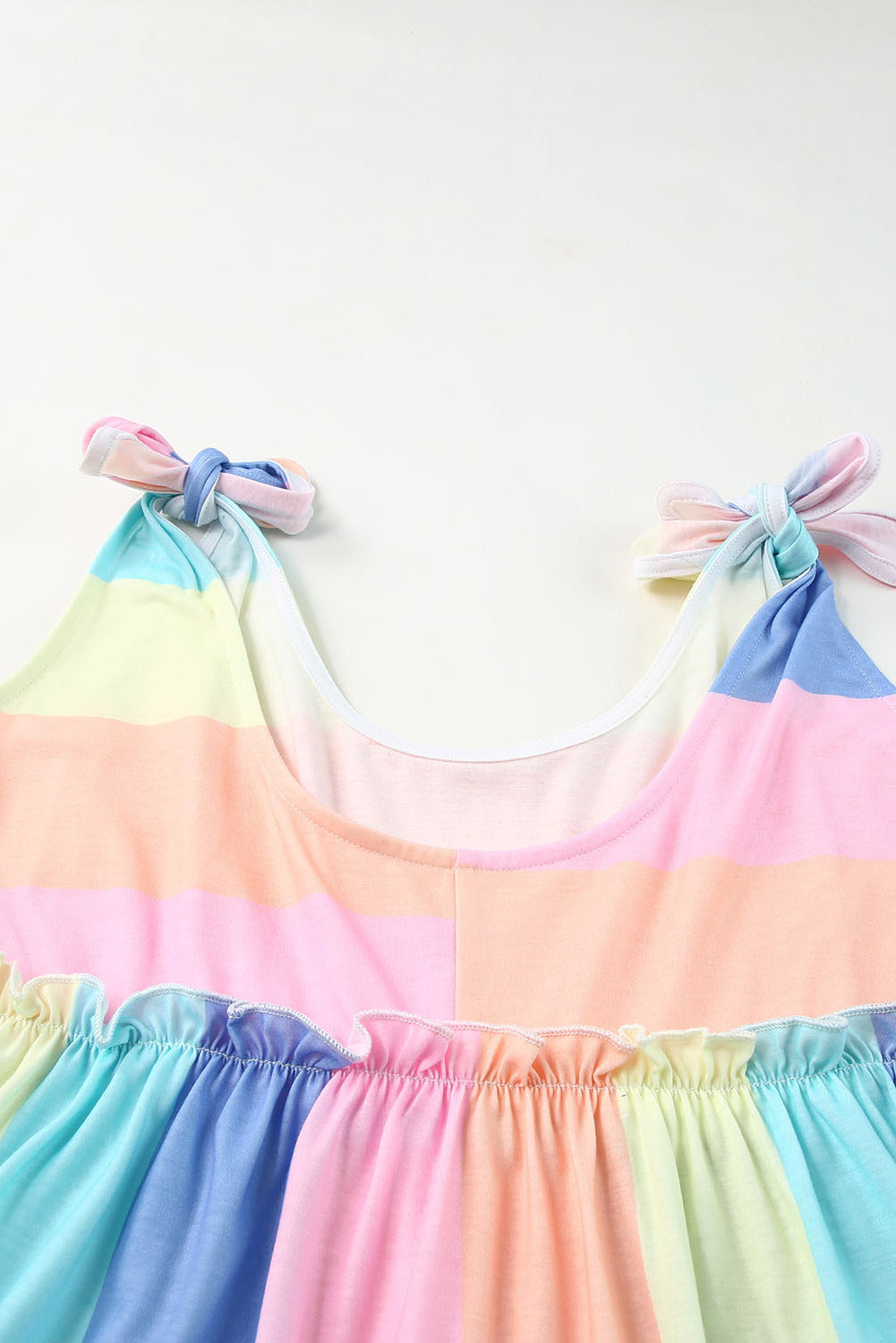 Striped Tie Shoulder Frill Trim Tank - nailedmoms