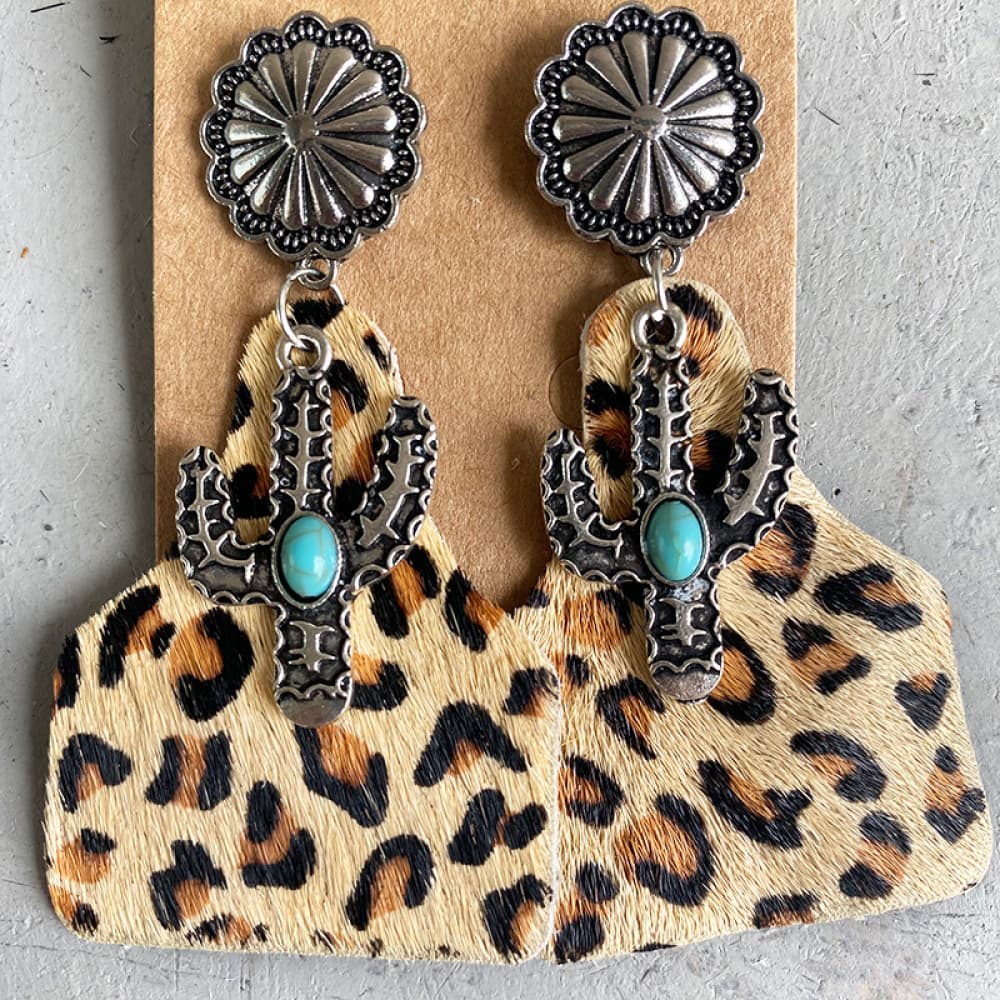 Turquoise Decor Cactus Alloy Earrings - nailedmoms