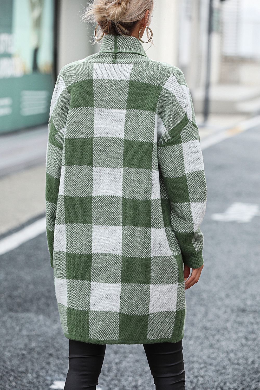 Plaid Dropped Shoulder Cardigan with Pocket - nailedmoms