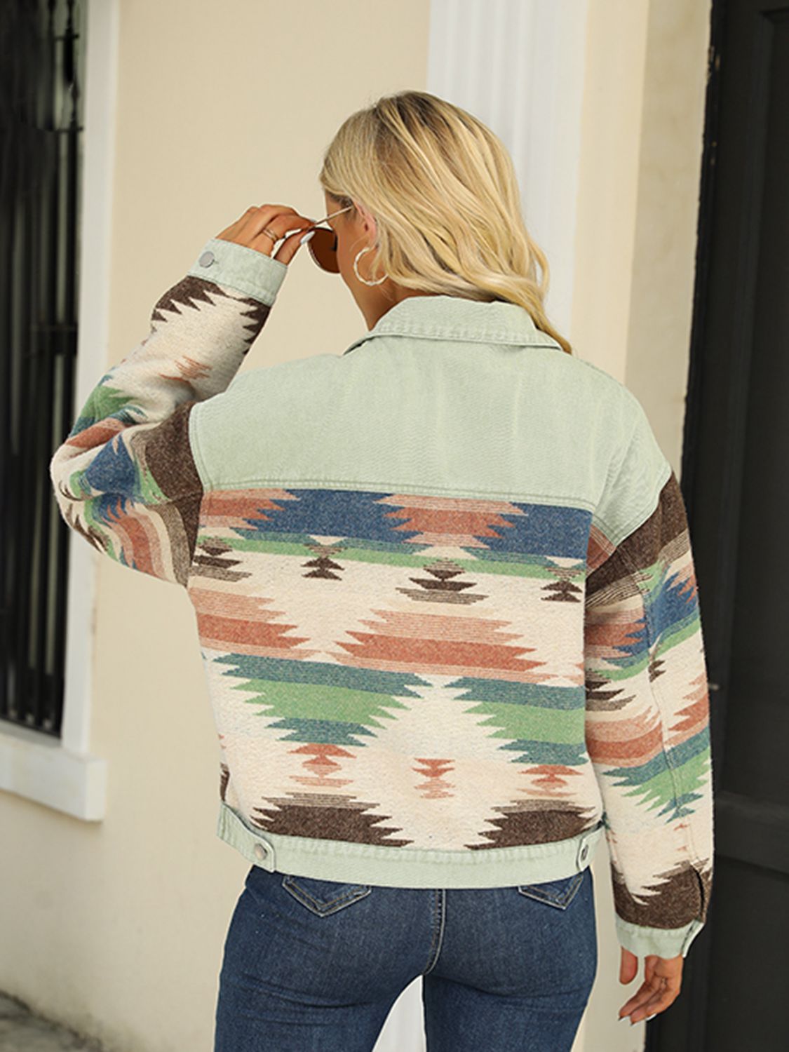 Printed Dropped Shoulder Long Sleeve Denim Jacket - nailedmoms