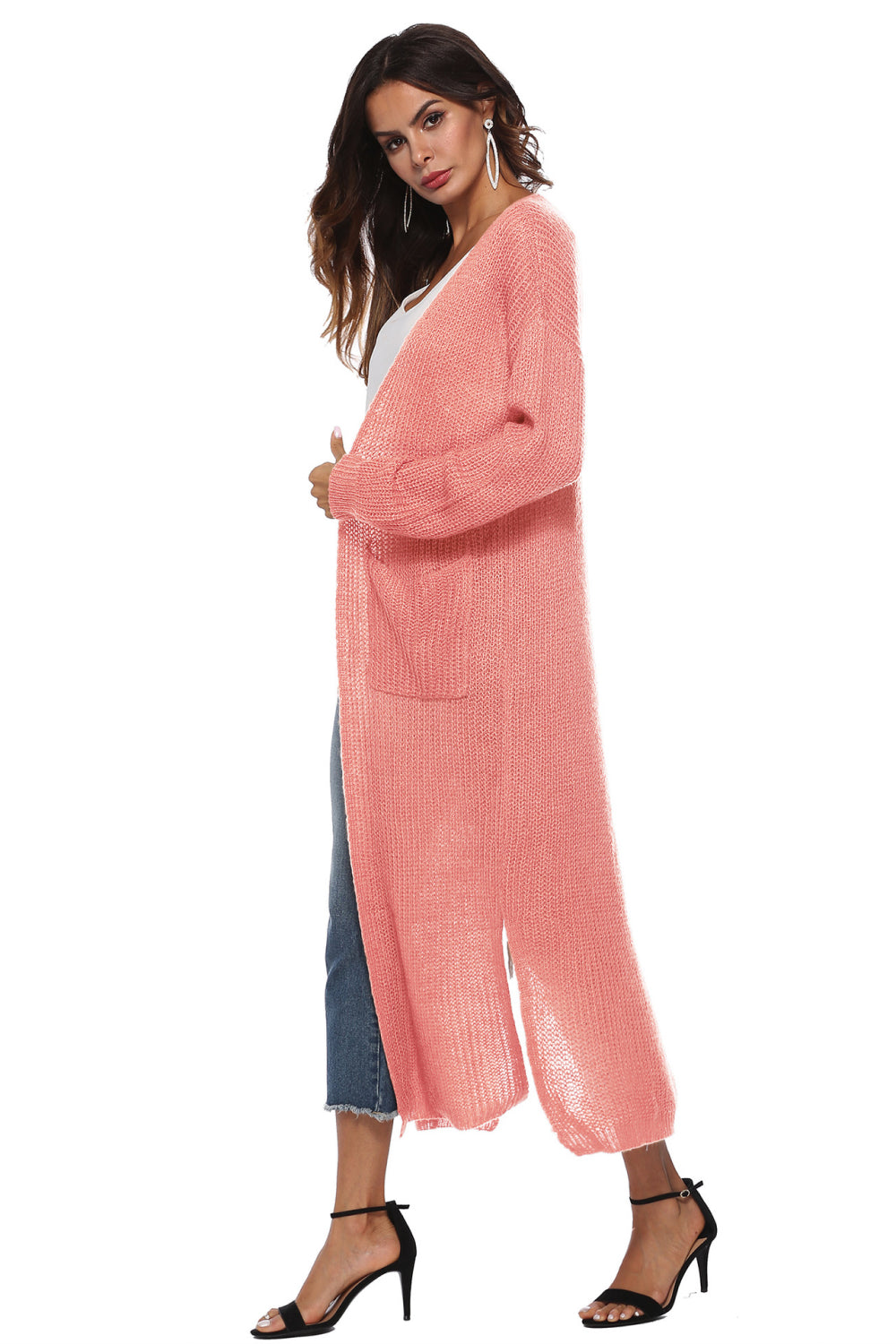 Long Sleeve Open Front Buttoned Cardigan - nailedmoms