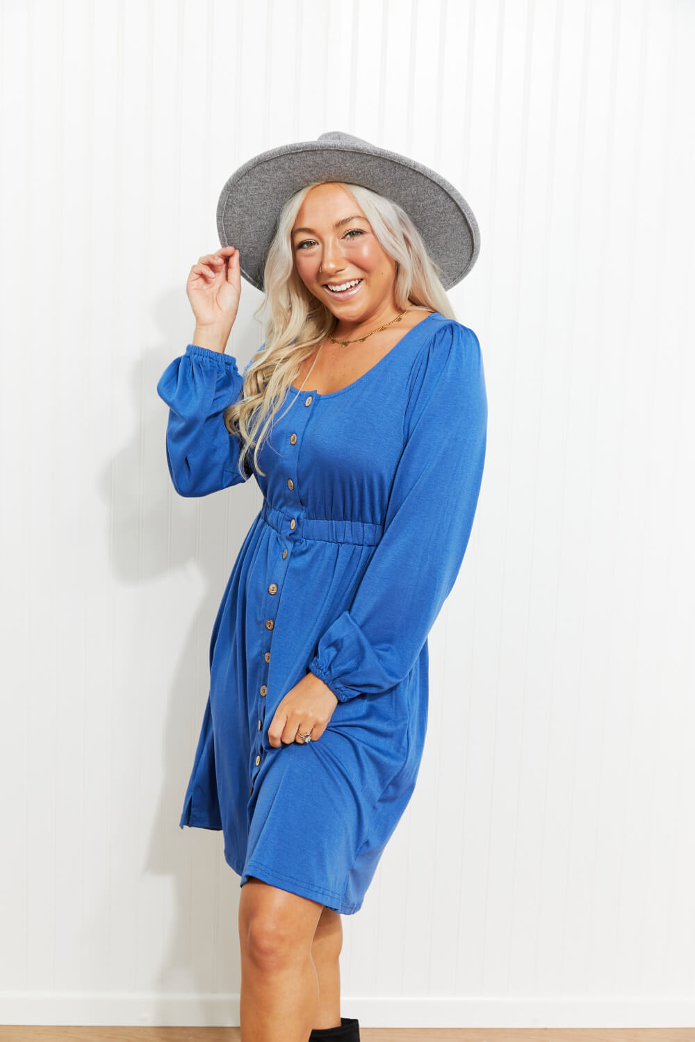 Scoop Neck Empire Waist Long Sleeve Mini Dress - nailedmoms