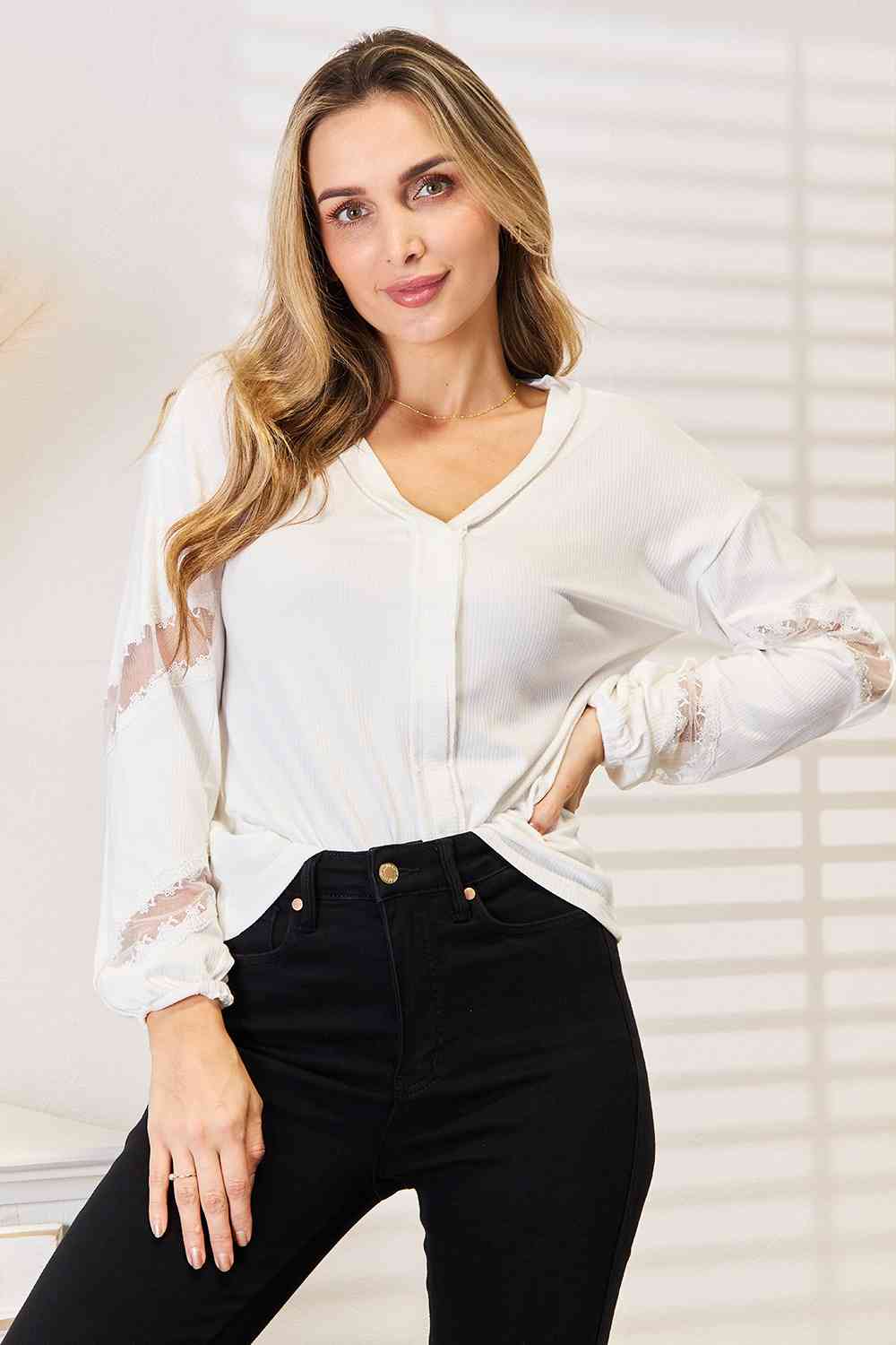 Double Take V-Neck Dropped Shoulder Blouse - nailedmoms