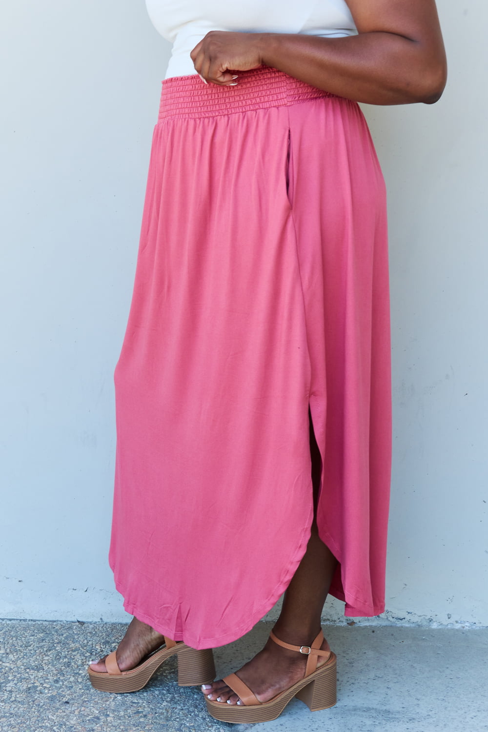Doublju Comfort Princess Full Size High Waist Scoop Hem Maxi Skirt in Hot Pink - nailedmoms