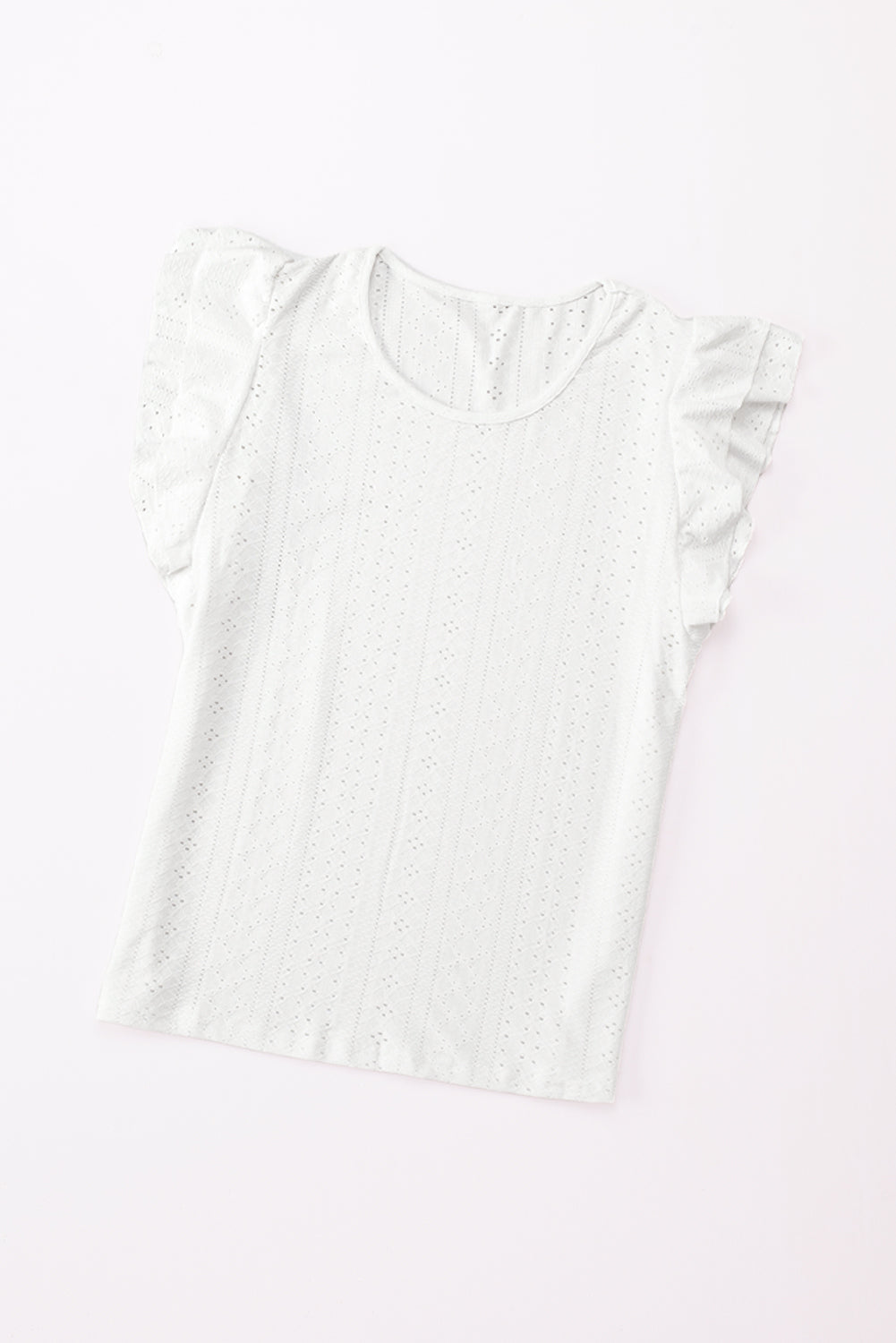 Eyelet Round Neck Flutter Sleeve Blouse - nailedmoms