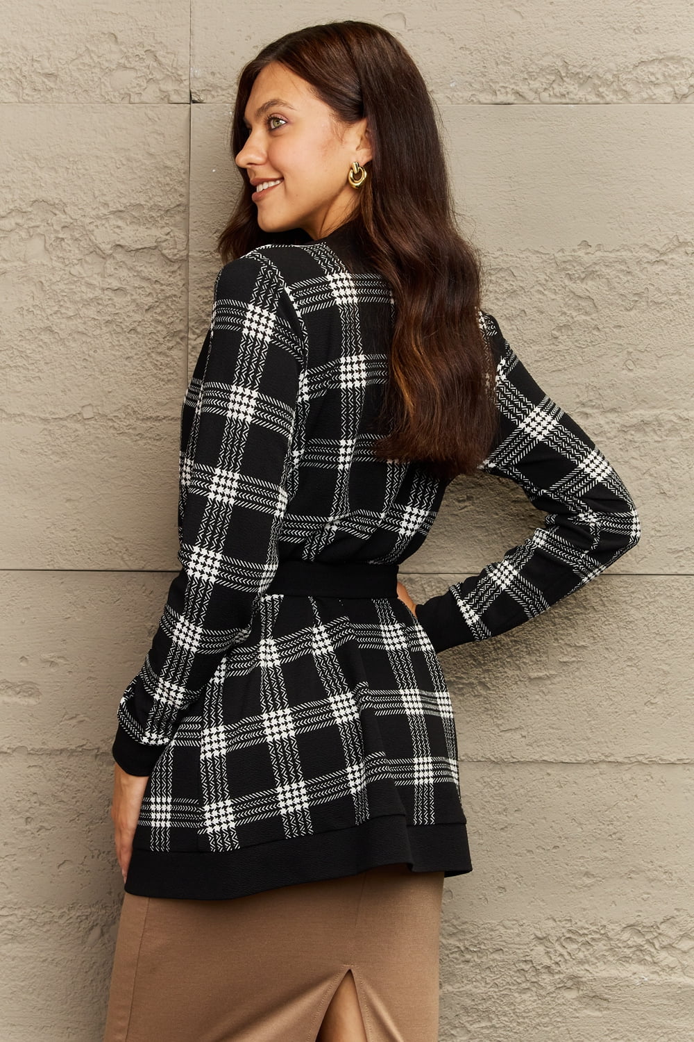 Ninexis Full Size Plaid Tie Waist Pocketed Cardigan - nailedmoms