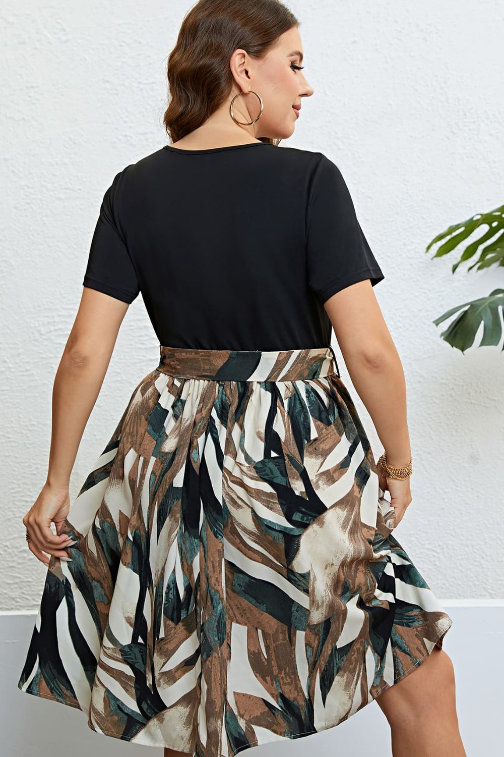 Two-Tone Belted Short Sleeve Dress - nailedmoms