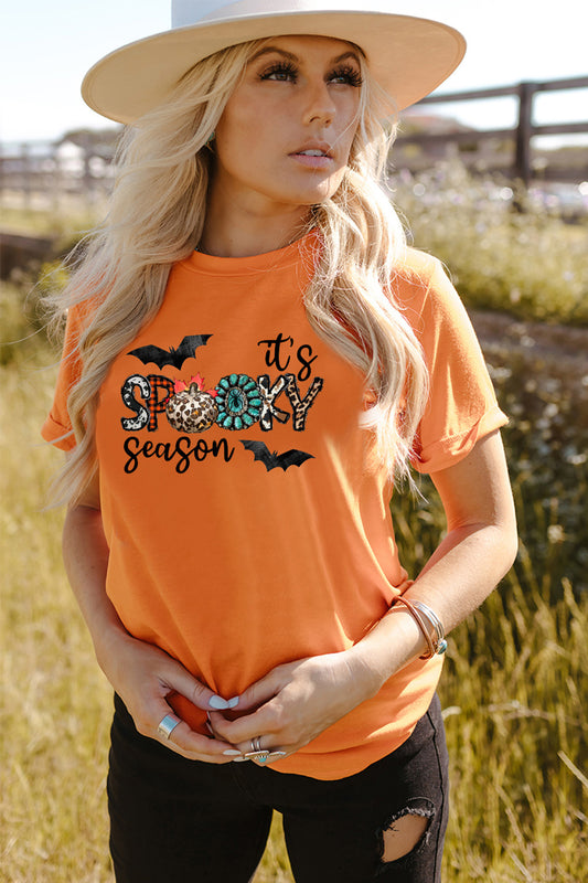 Round Neck Short Sleeve IT'S SPOOKY SEASON Graphic T-Shirt - nailedmoms