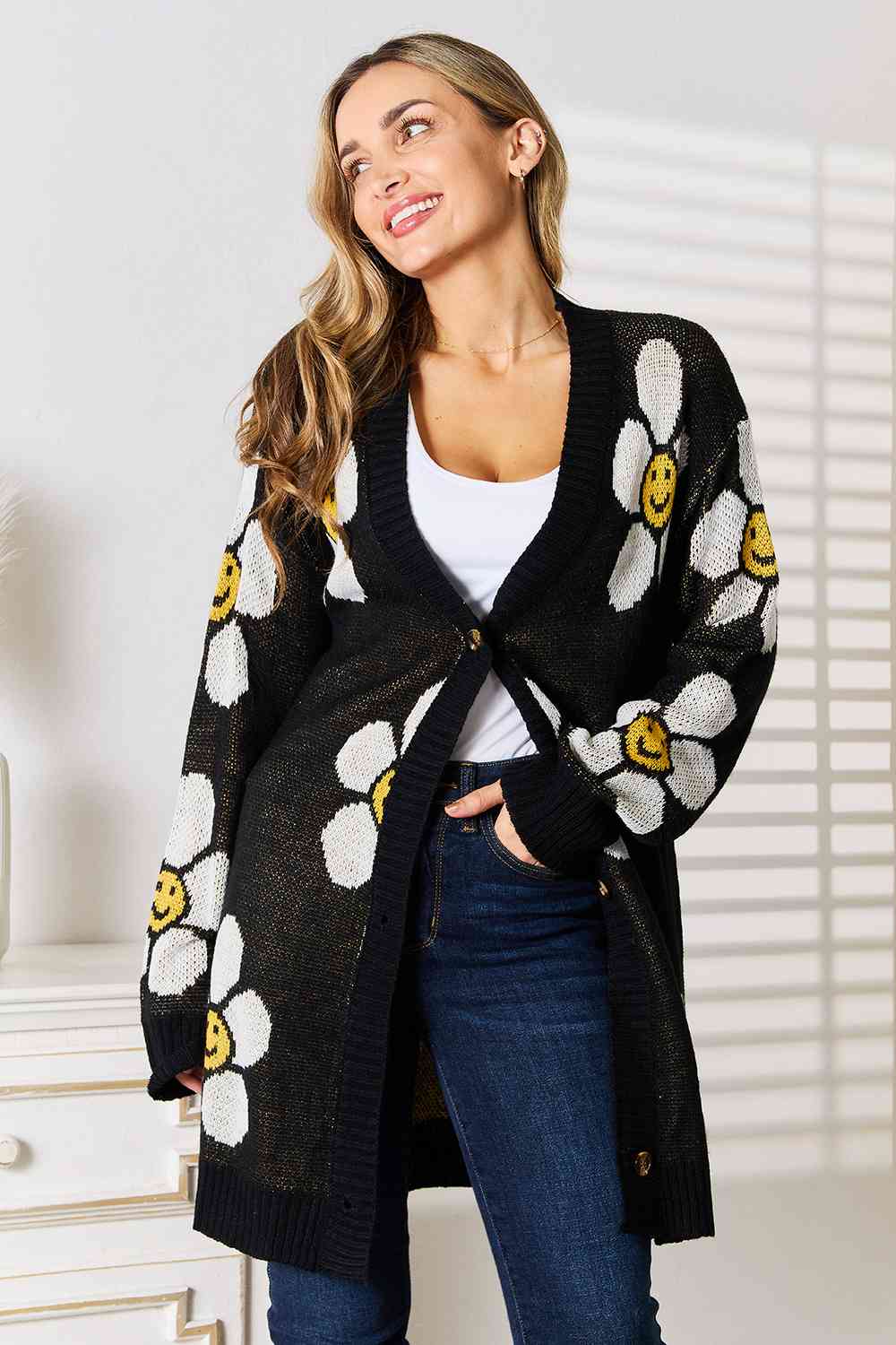 Double Take Floral Button Down Longline Cardigan - nailedmoms