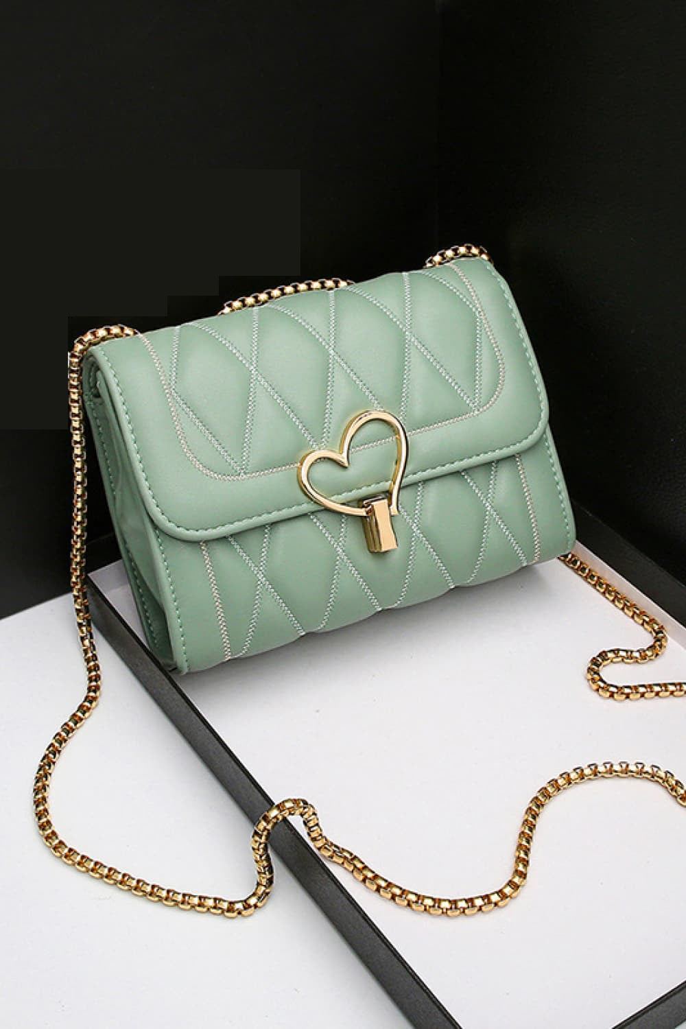 Heart Buckle PU Leather Crossbody Bag - nailedmoms