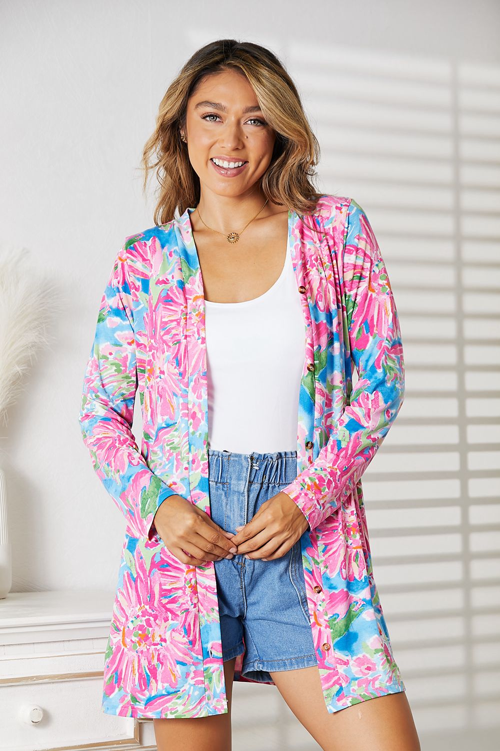 Double Take Floral Open Front Long Sleeve Cardigan - nailedmoms