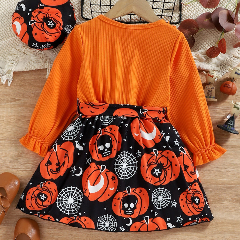 Round Neck Ruffle Trim Halloween Theme Dress - nailedmoms