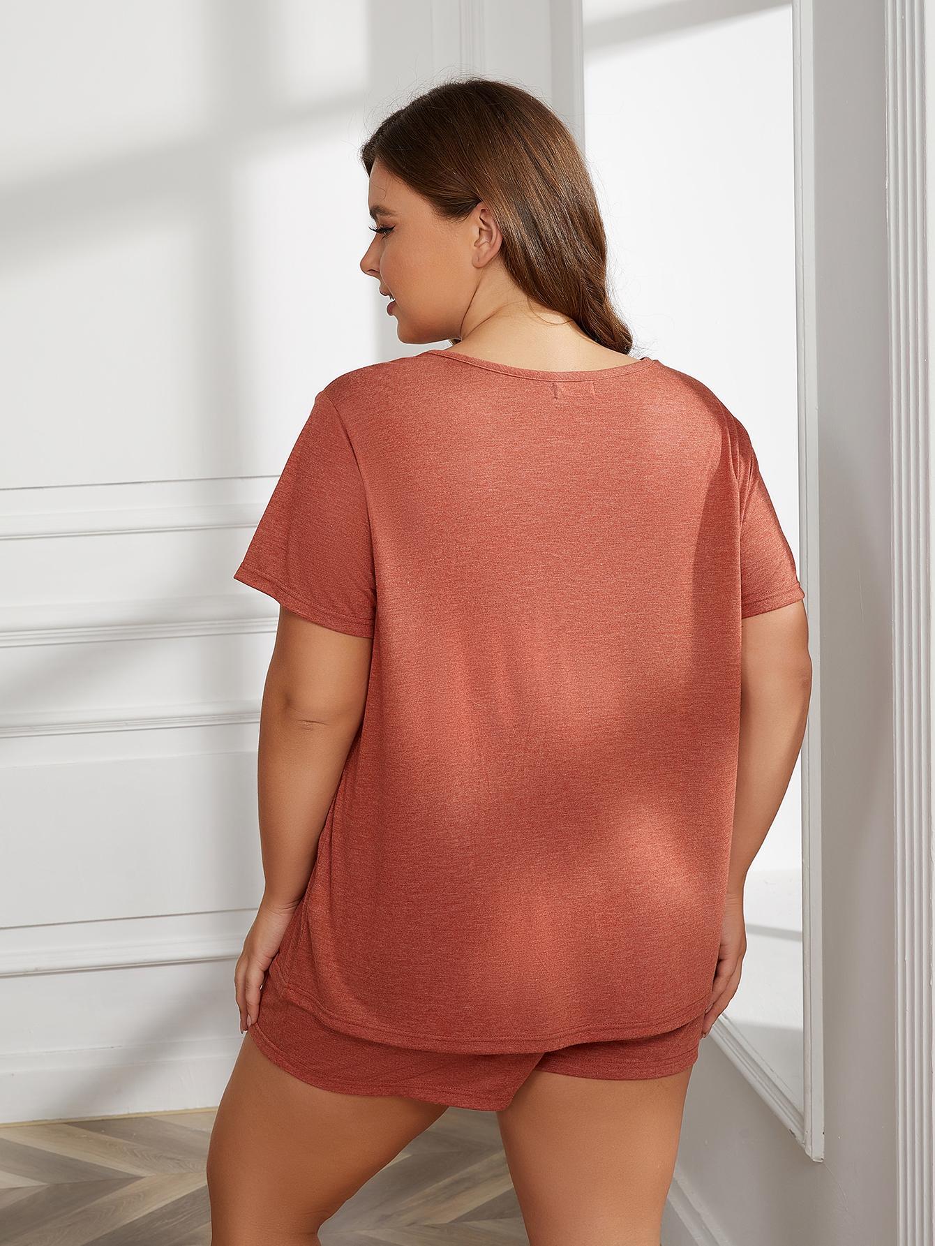 Plus Size Round Neck Short Sleeve Two-Piece Loungewear Set - nailedmoms
