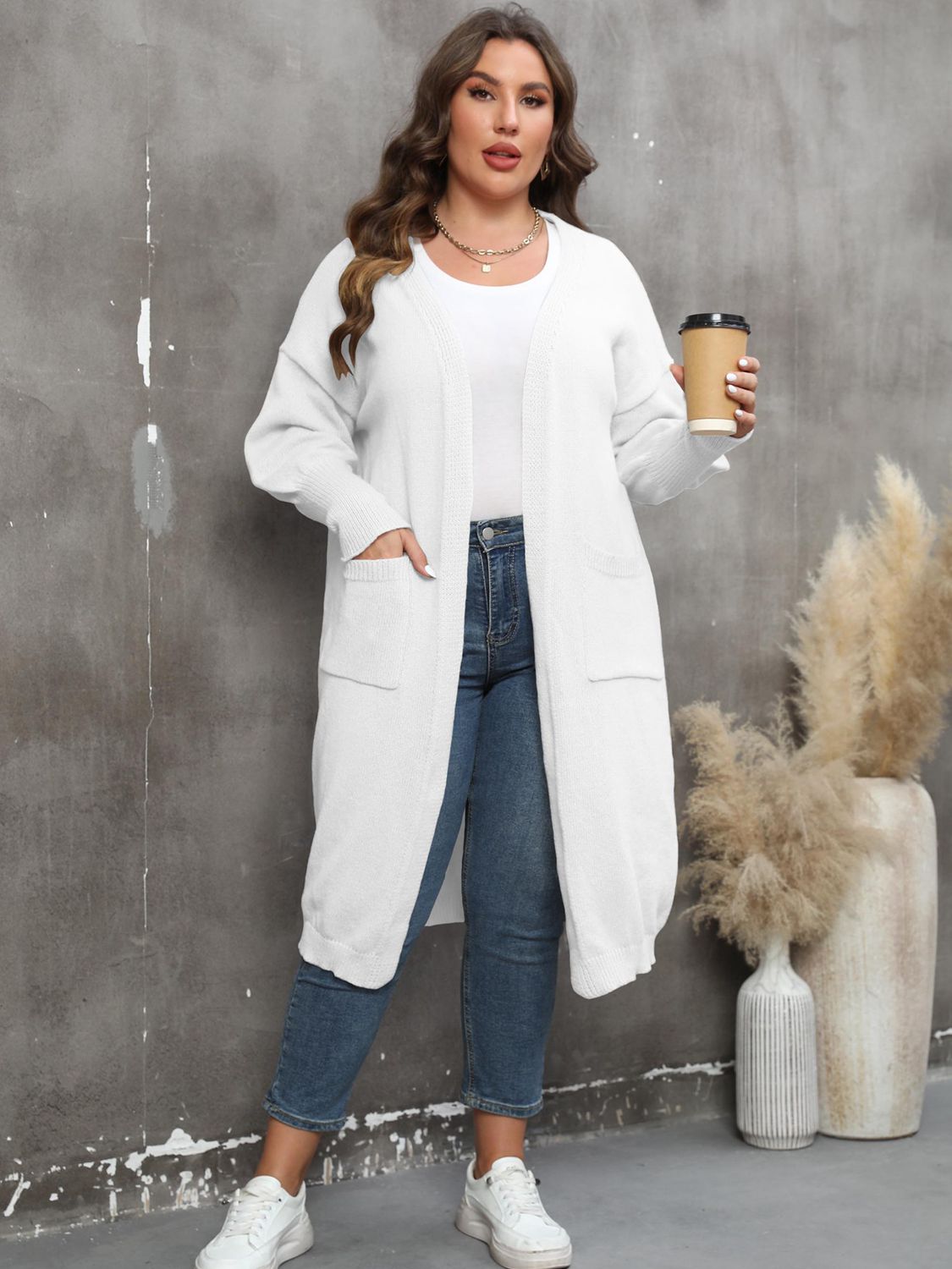 Plus Size Long Sleeve Pocketed Cardigan - nailedmoms