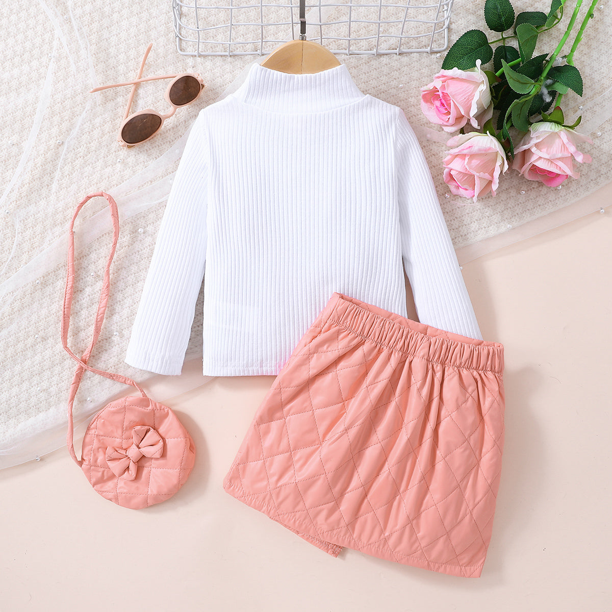 Girls Knit Top and Decorative Button Skirt Set with Bag - nailedmoms