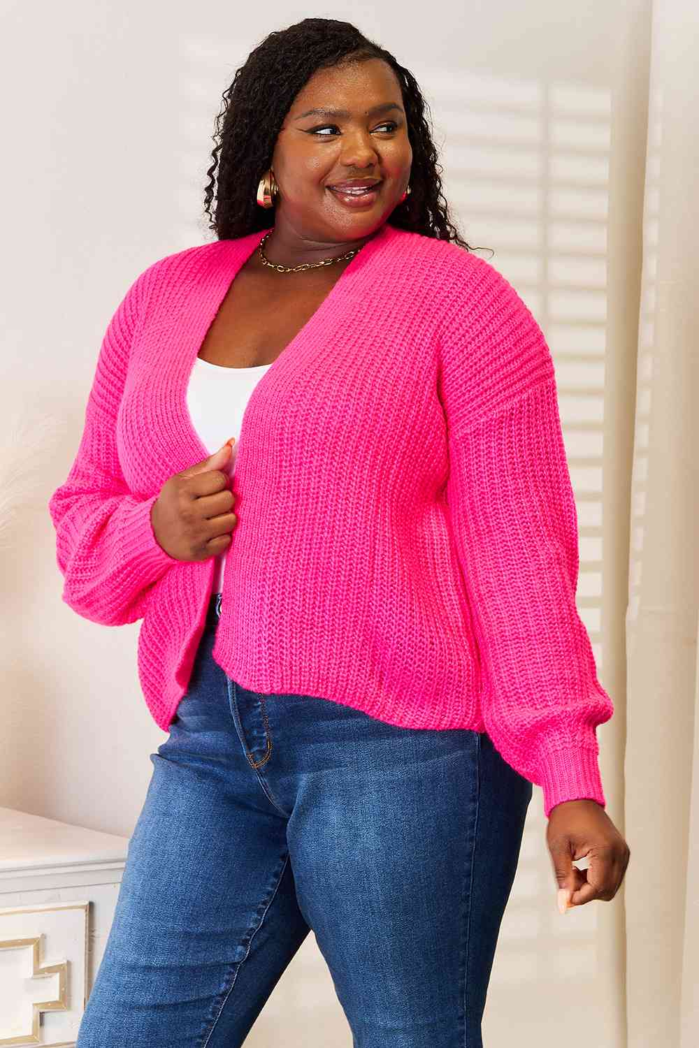 Woven Right Rib-Knit Open Front Drop Shoulder Cardigan - nailedmoms