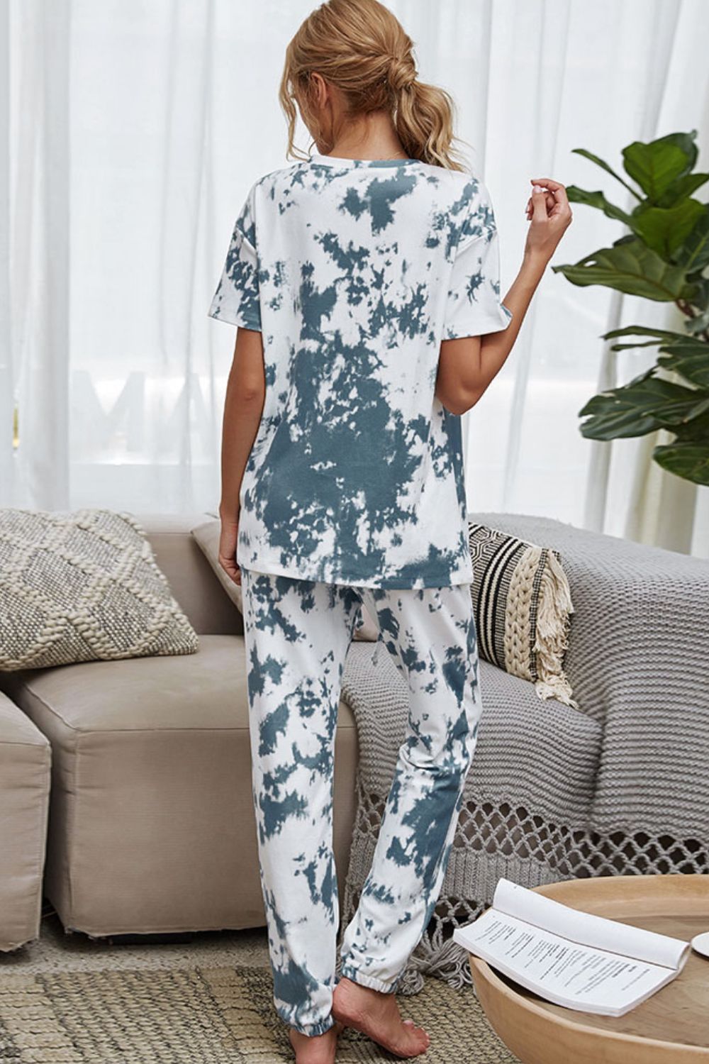 Tie-Dye Tee and Drawstring Waist Joggers Lounge Set - nailedmoms