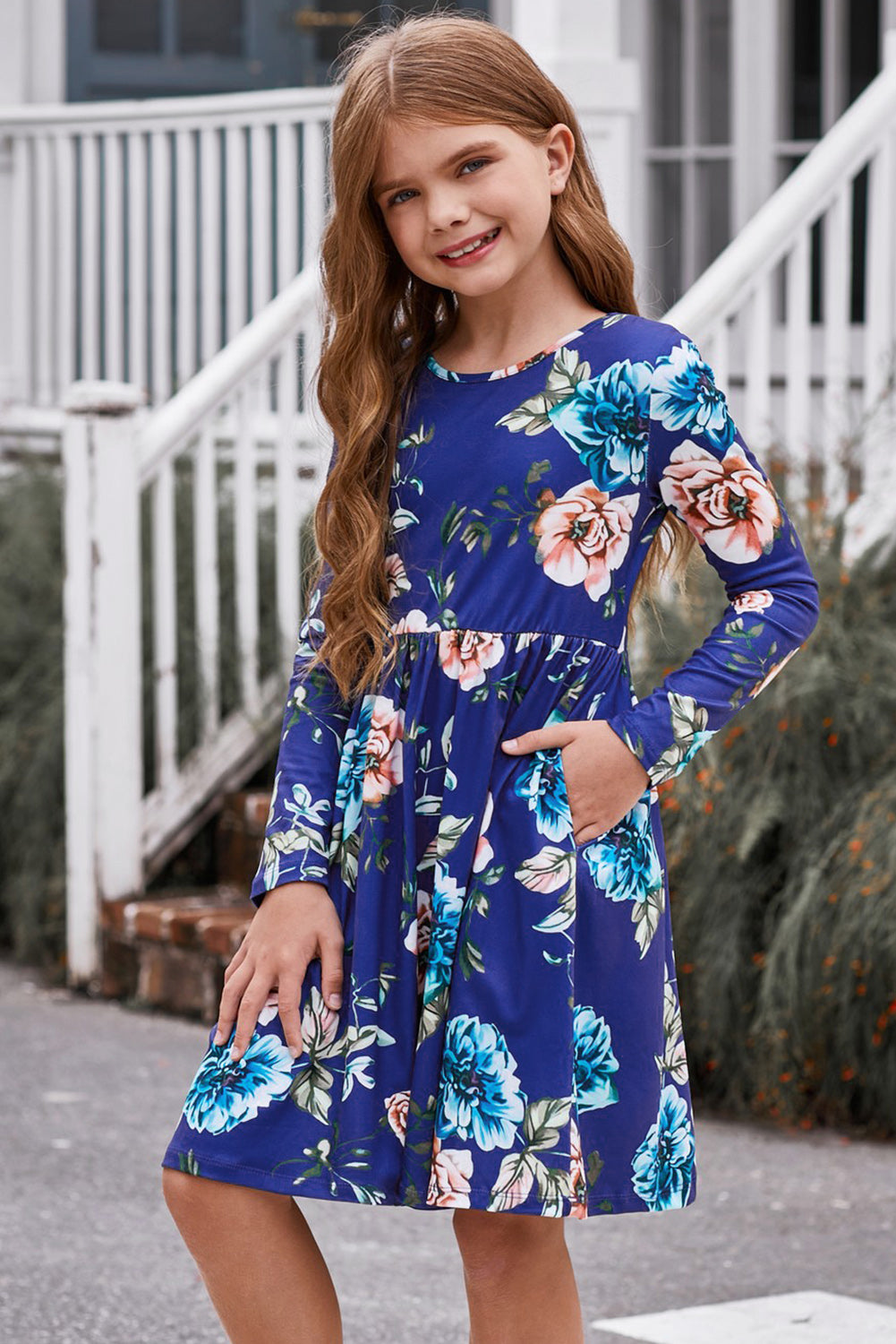 Girls Floral Long Sleeve Dress with Pockets - nailedmoms