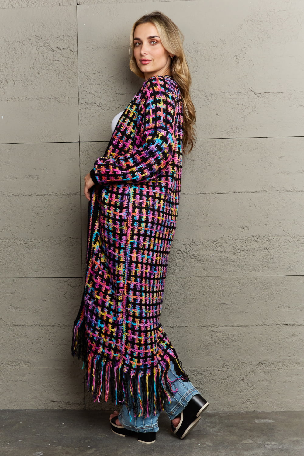 Multicolored Open Front Fringe Hem Cardigan - nailedmoms