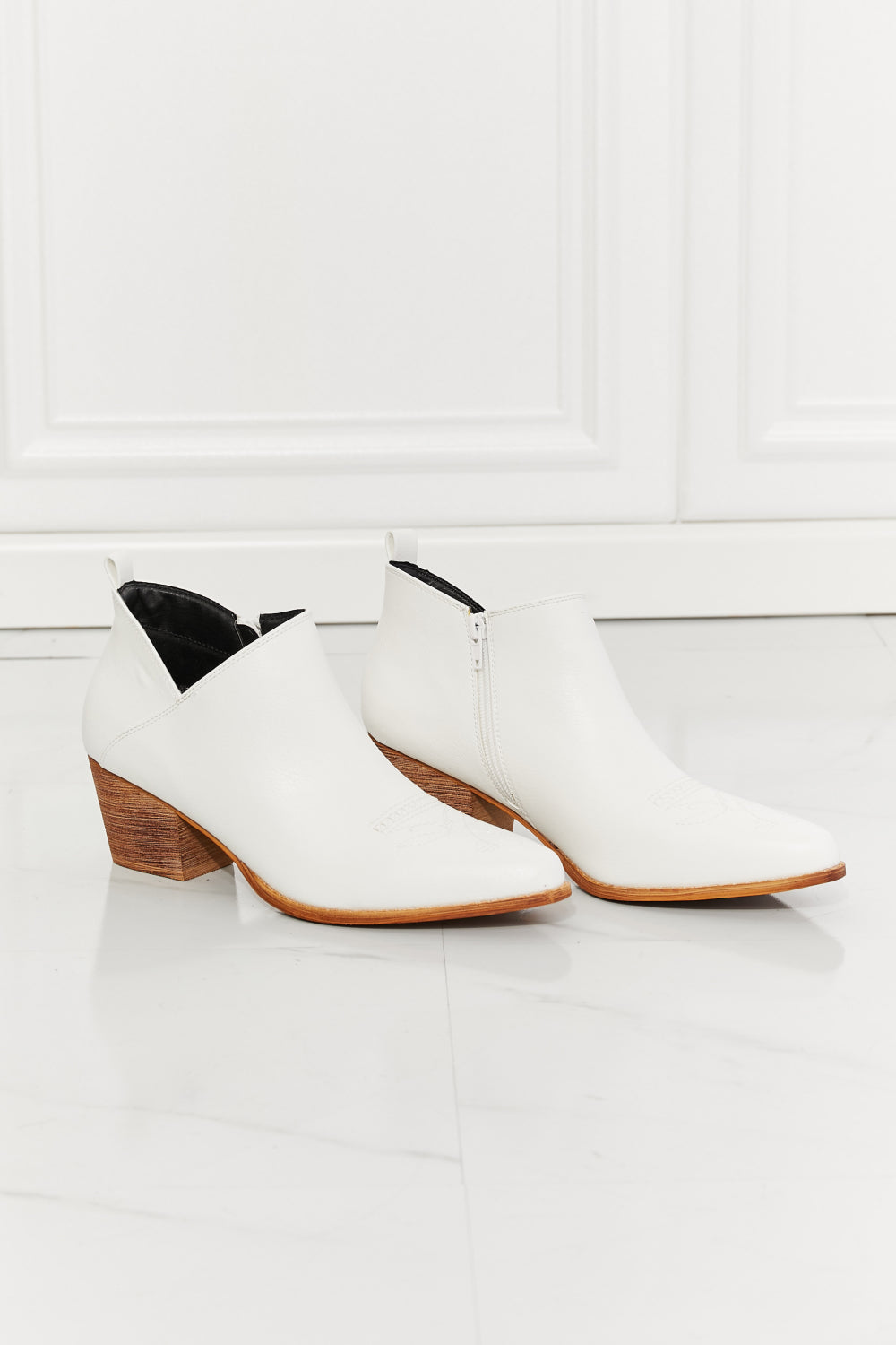 MMShoes Trust Yourself Embroidered Crossover Cowboy Bootie in White - nailedmoms