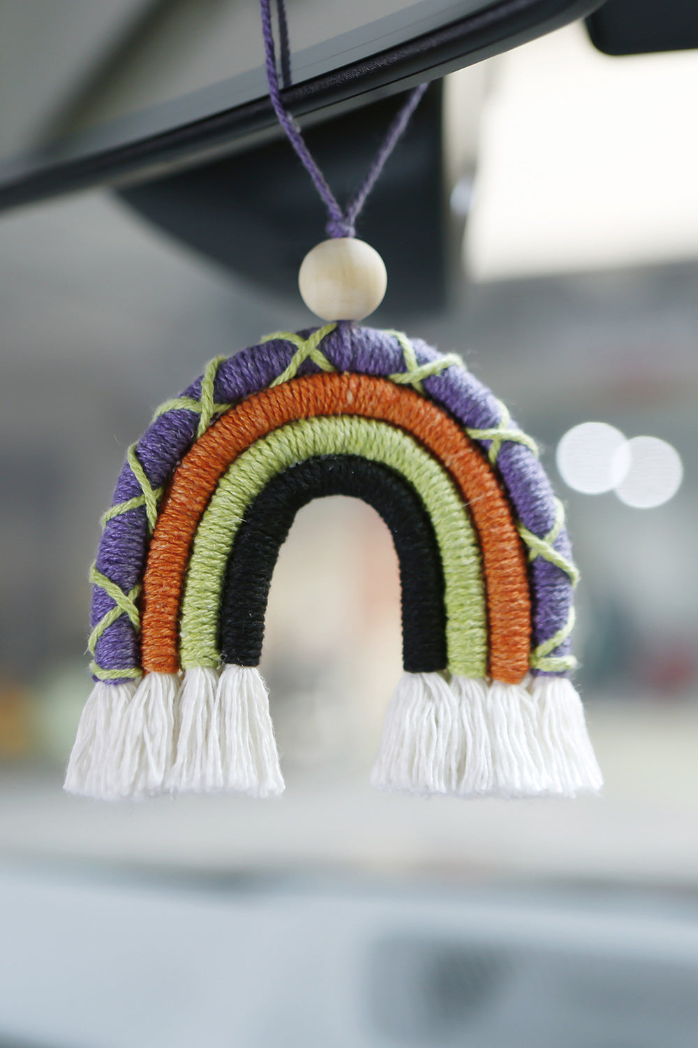 Fringe Macrame Rainbow Shape Wood Bead Cotton Keychain - nailedmoms
