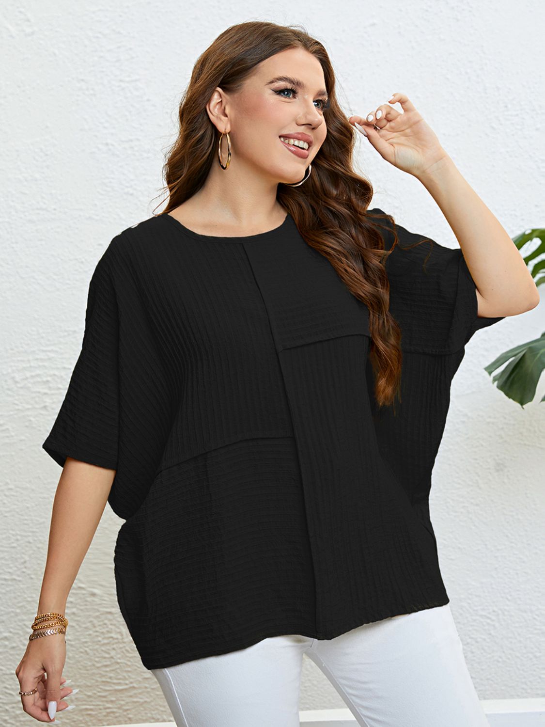 Plus Size Seam Detail Half Sleeve Top - nailedmoms