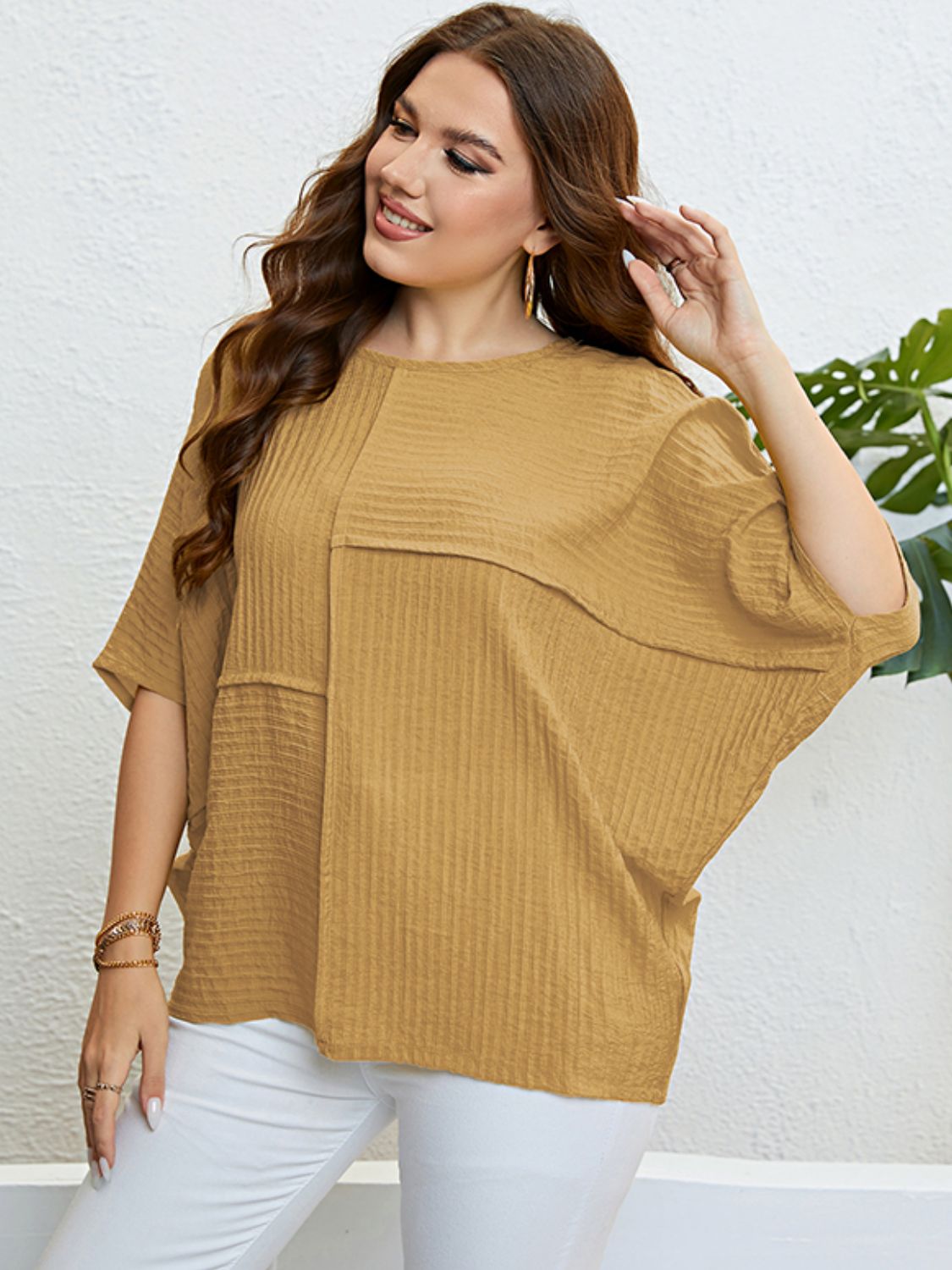 Plus Size Seam Detail Half Sleeve Top - nailedmoms