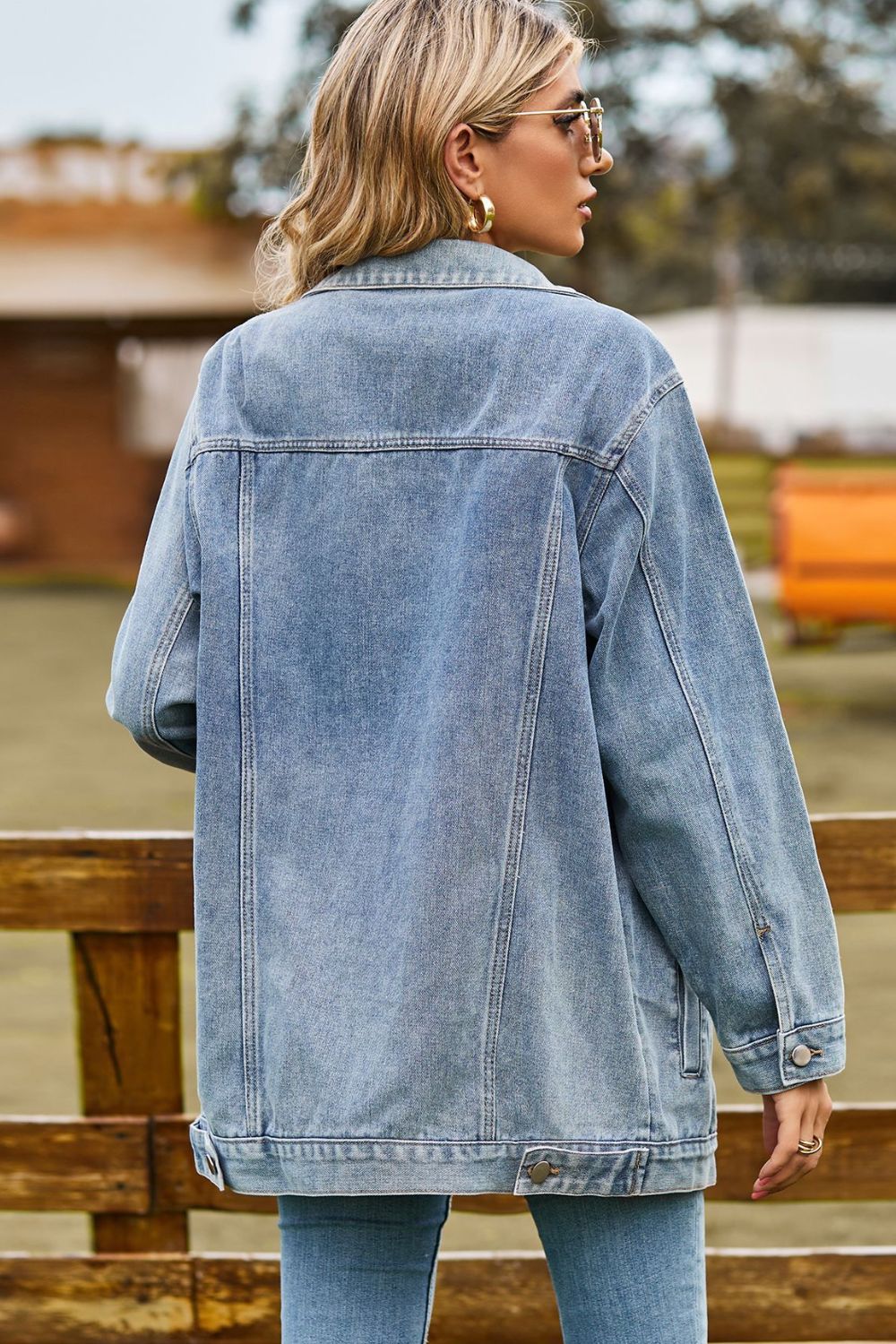 Buttoned Collared Neck Denim Jacket with Pockets - nailedmoms