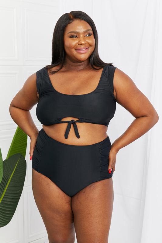 Marina West Swim Sanibel Crop Swim Top and Ruched Bottoms Set in Black - nailedmoms