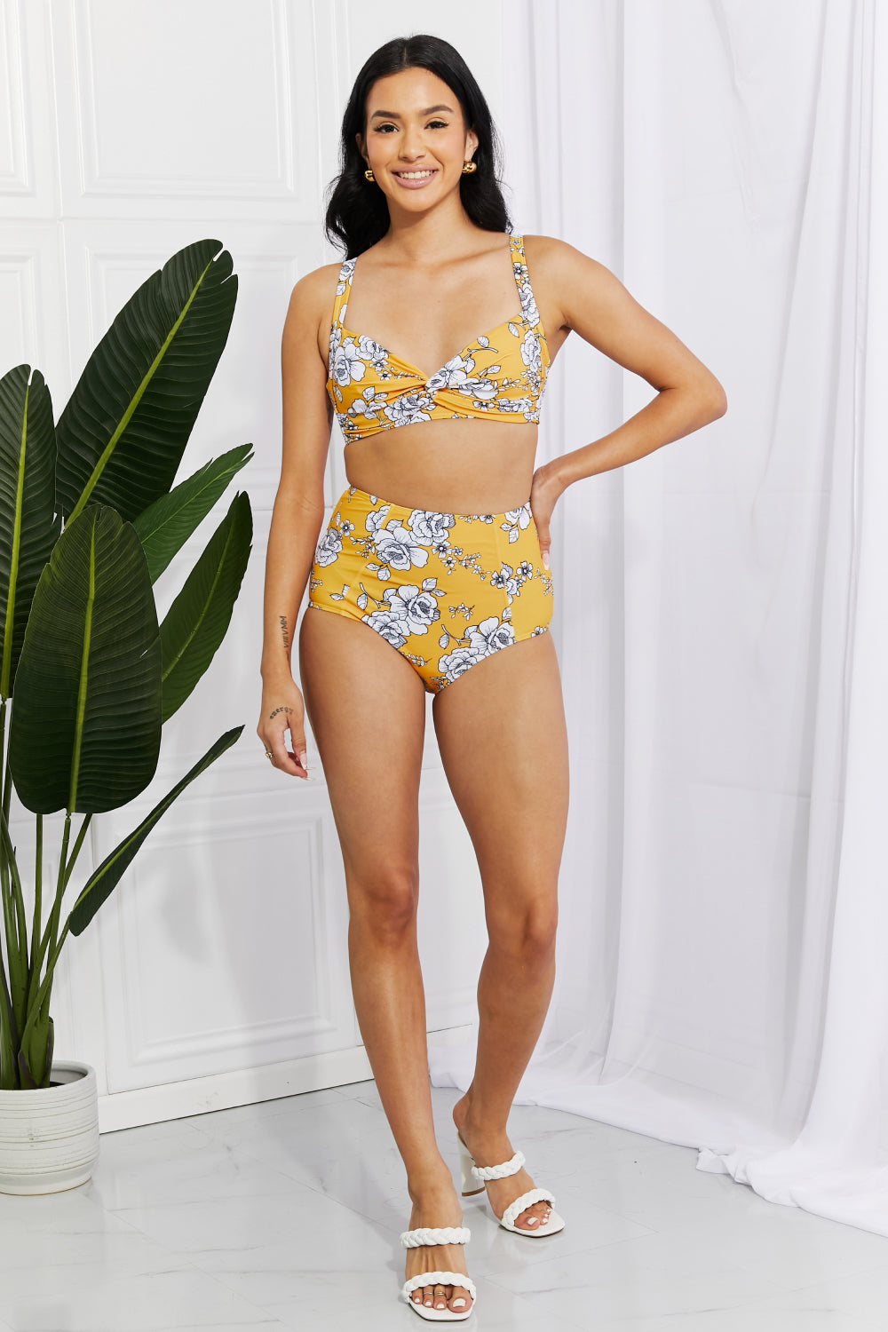 Marina West Swim Take A Dip Twist High-Rise Bikini in Mustard - nailedmoms