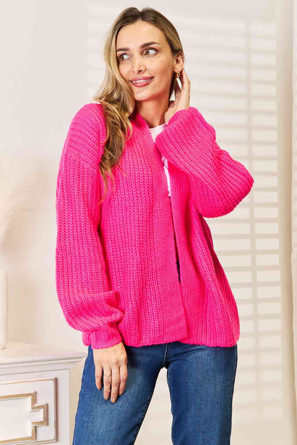 Woven Right Rib-Knit Open Front Drop Shoulder Cardigan - nailedmoms