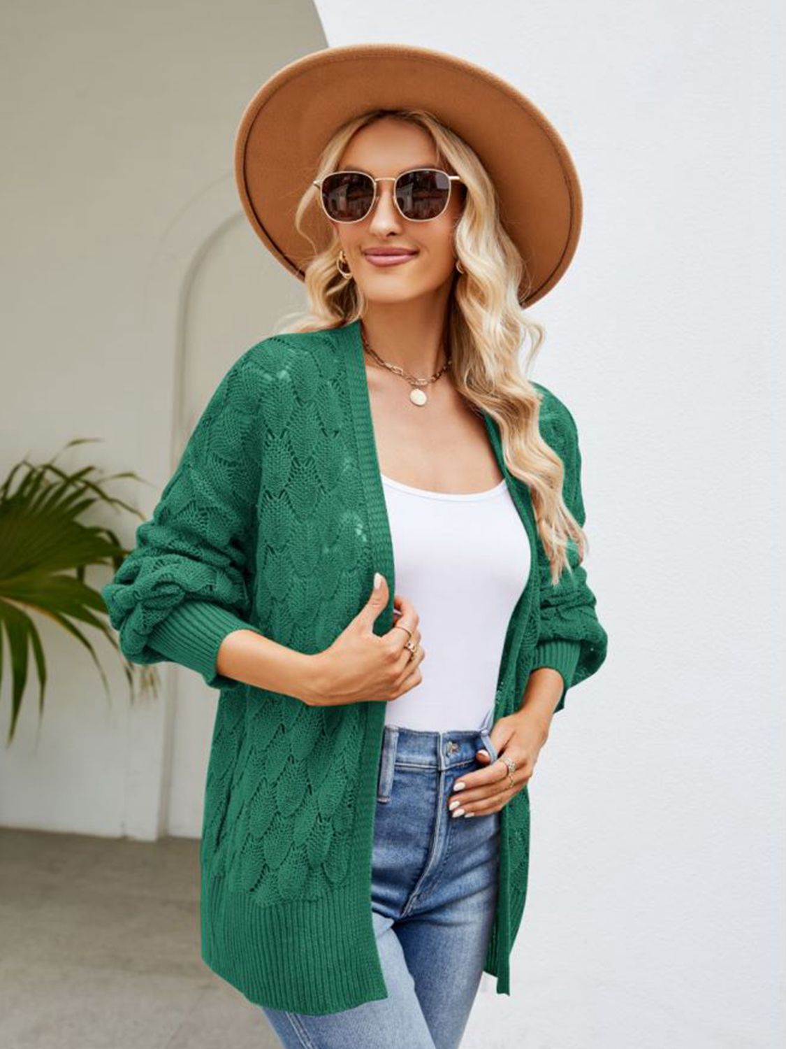 Open Front Ribbed Trim Cardigan - nailedmoms