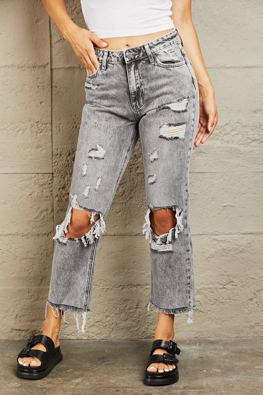BAYEAS Acid Wash Distressed Straight Jeans - nailedmoms