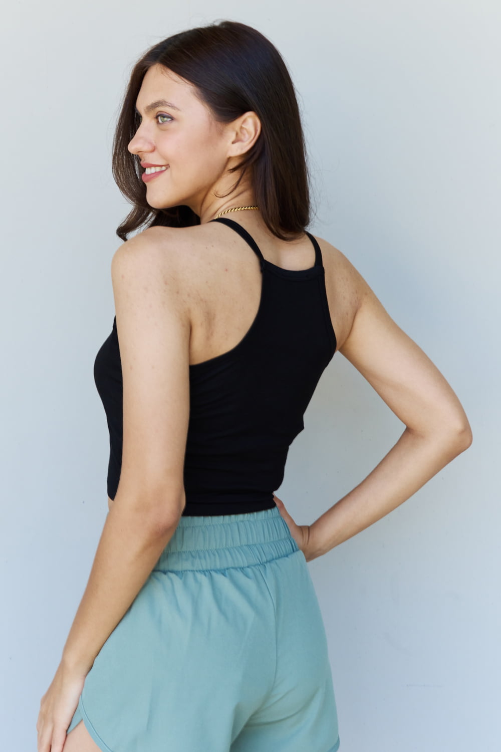 Ninexis Everyday Staple Soft Modal Short Strap Ribbed Tank Top in Black - nailedmoms