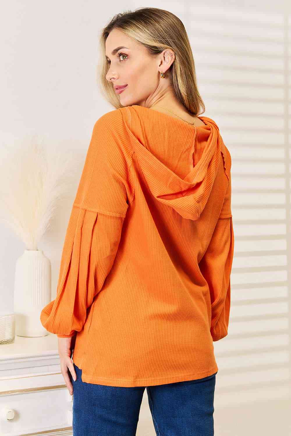Basic Bae Side Slit Buttoned Waffle Knit Hoodie - nailedmoms