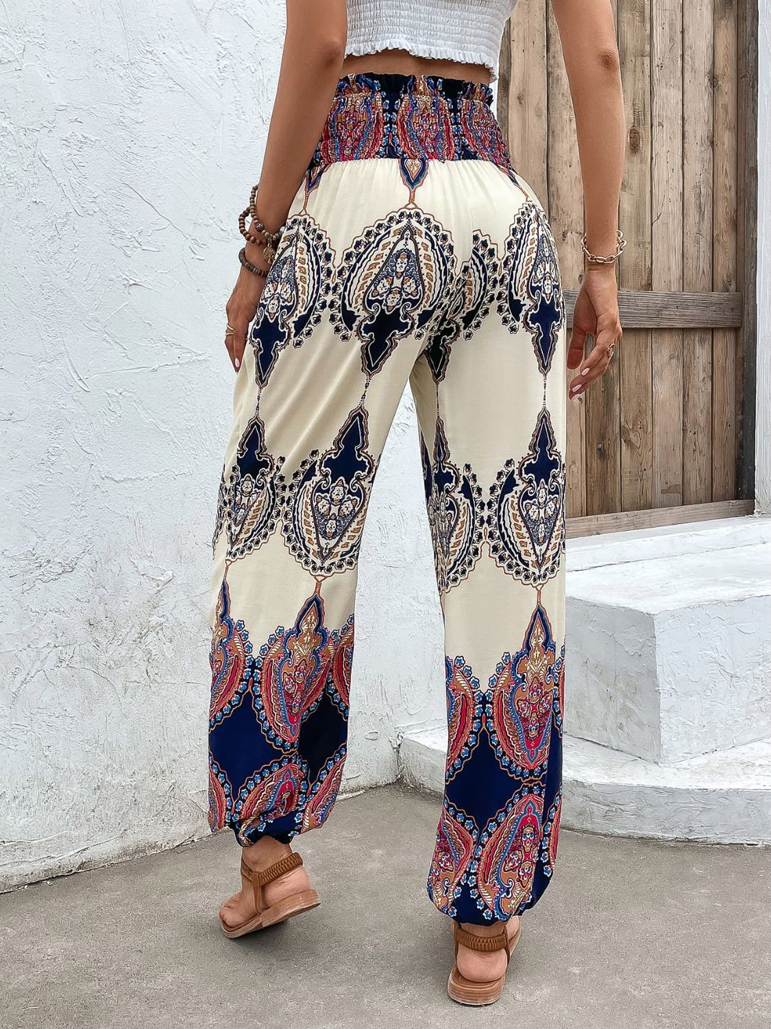 Printed Smocked High Waist Pants - nailedmoms