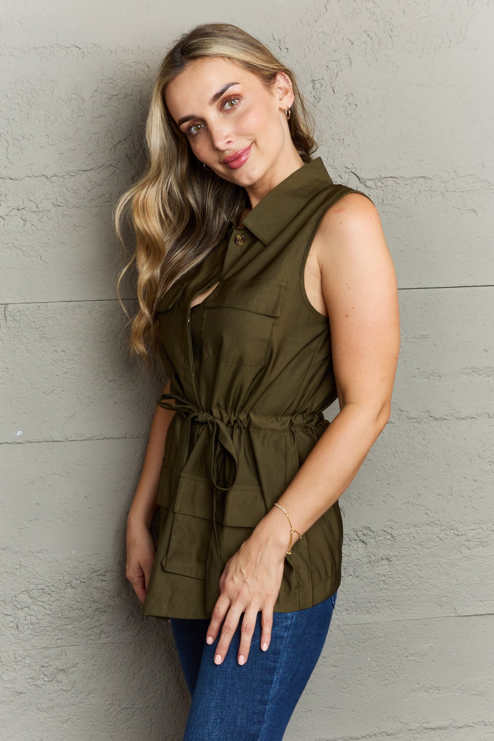 Ninexis Follow The Light Sleeveless Collared Button Down Top - nailedmoms