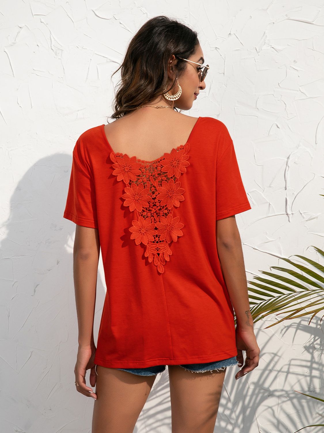Lace Trim Short Sleeve Top - nailedmoms