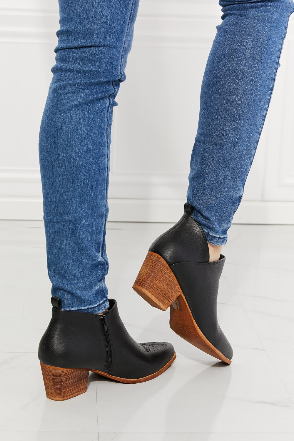 MMShoes Trust Yourself Embroidered Crossover Cowboy Bootie in Black - nailedmoms