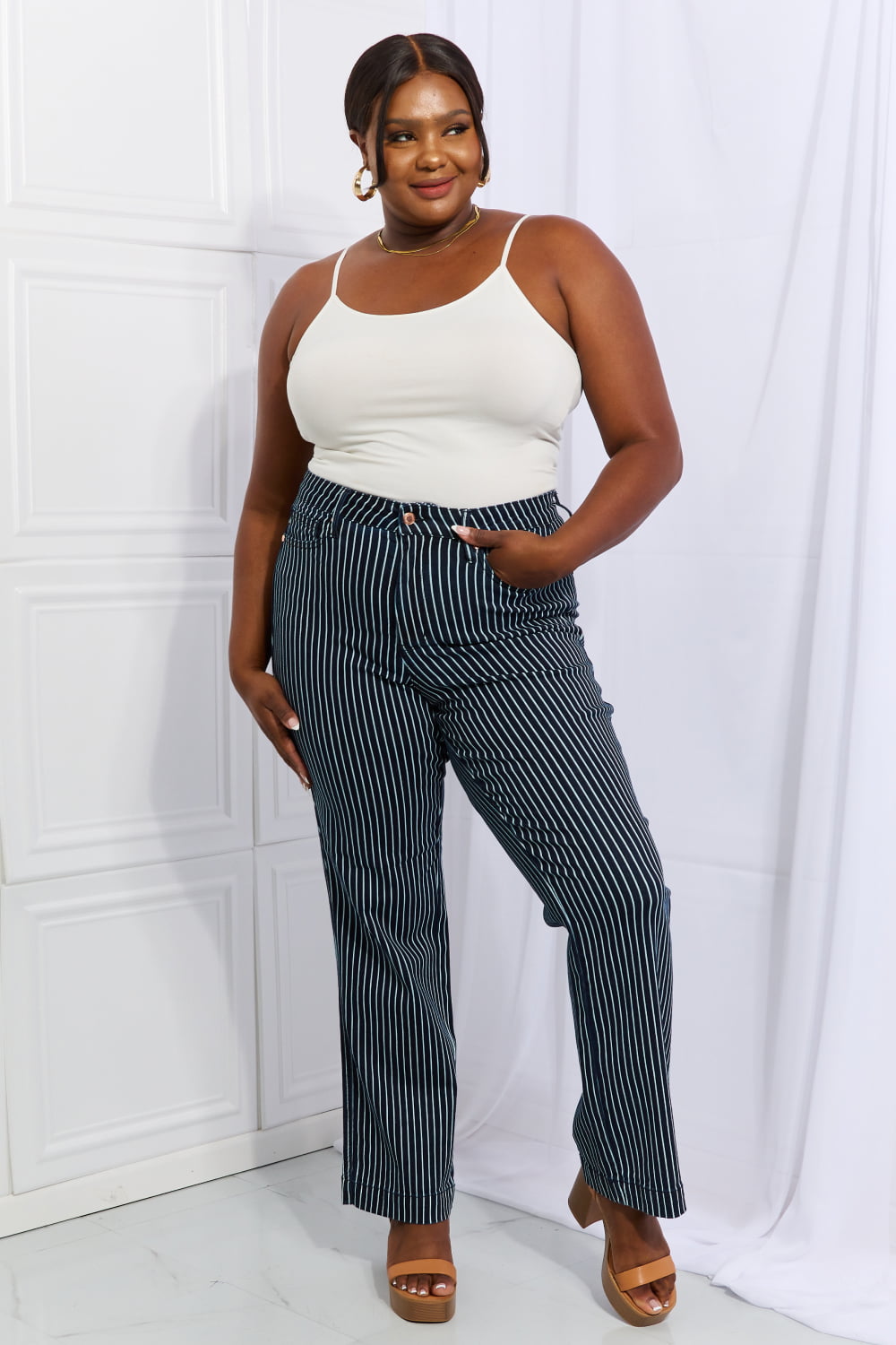 Judy Blue Cassidy Full Size High Waisted Tummy Control Striped Straight Jeans - nailedmoms