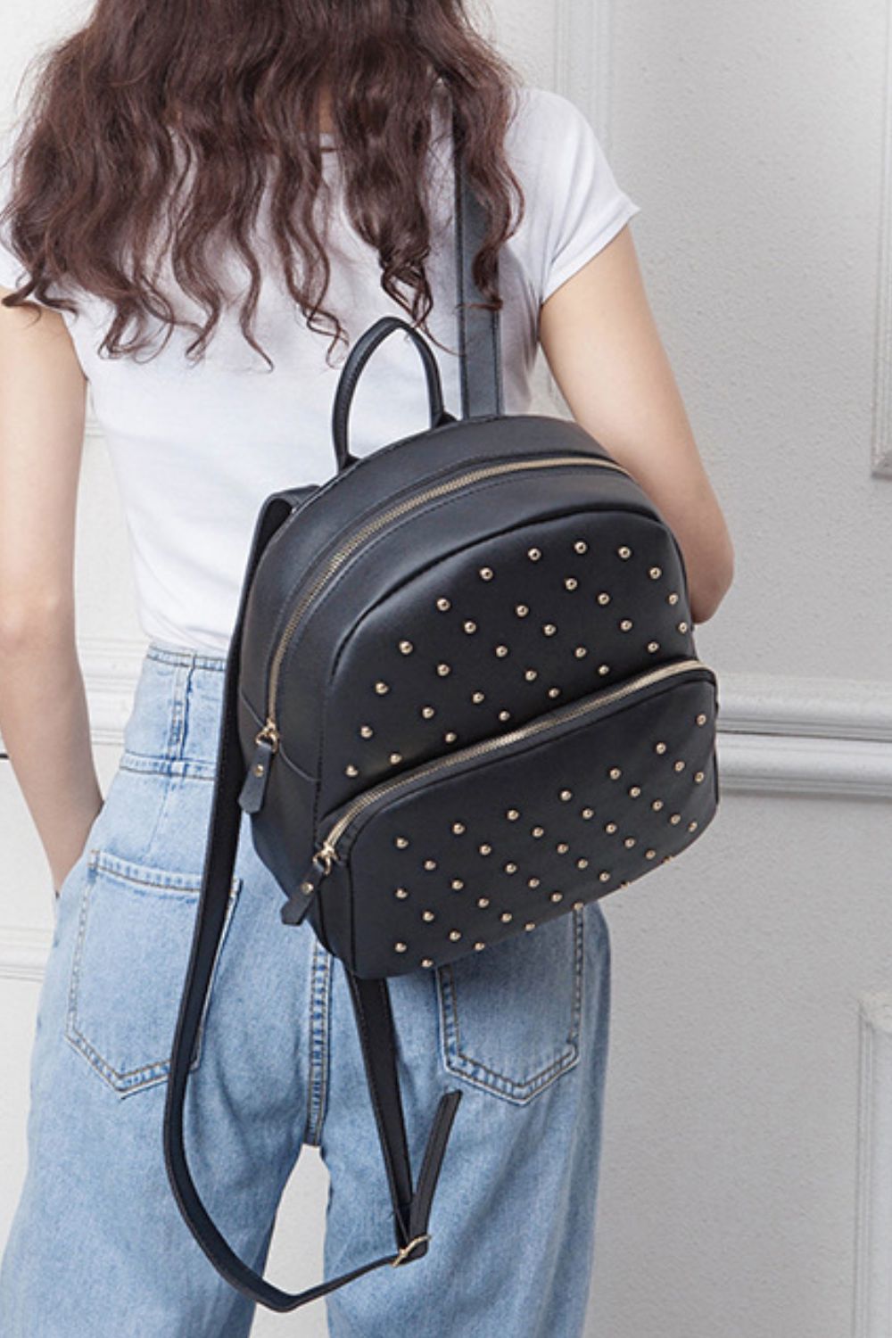 Studded PU Leather Backpack - nailedmoms