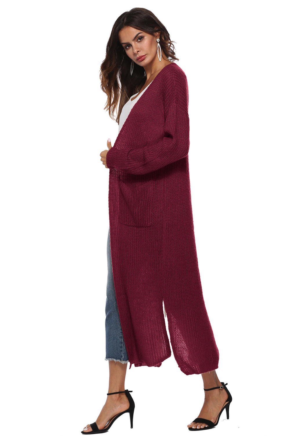 Long Sleeve Open Front Buttoned Cardigan - nailedmoms