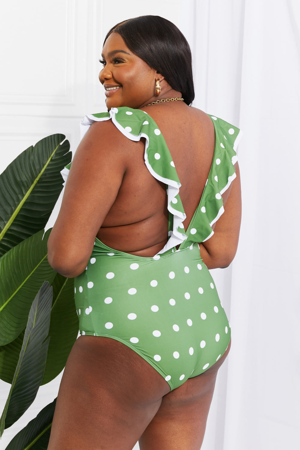 Marina West Swim Moonlit Dip Ruffle Plunge Swimsuit in Mid Green - nailedmoms