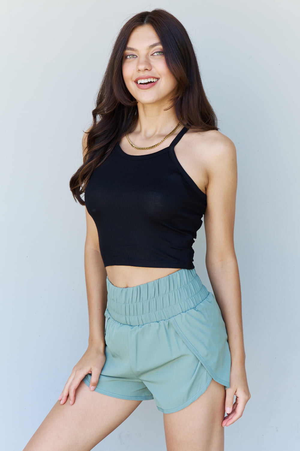Ninexis Everyday Staple Soft Modal Short Strap Ribbed Tank Top in Black - nailedmoms