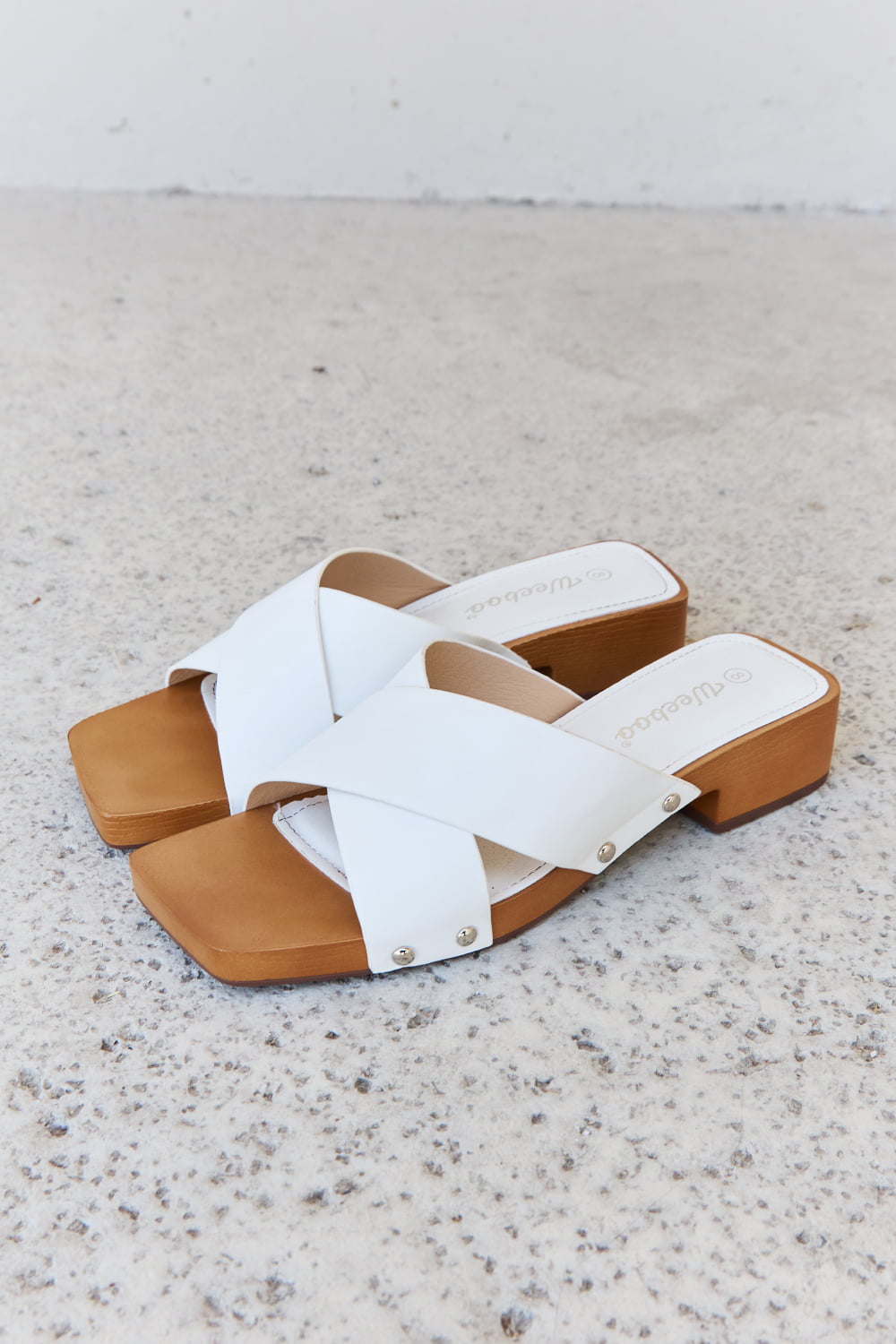 Weeboo Step Into Summer Criss Cross Wooden Clog Mule in White - nailedmoms