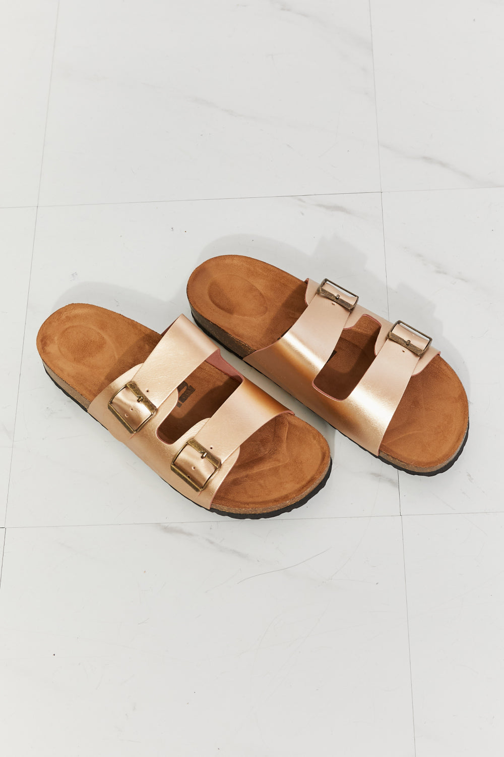 MMShoes Best Life Double-Banded Slide Sandal in Gold - nailedmoms