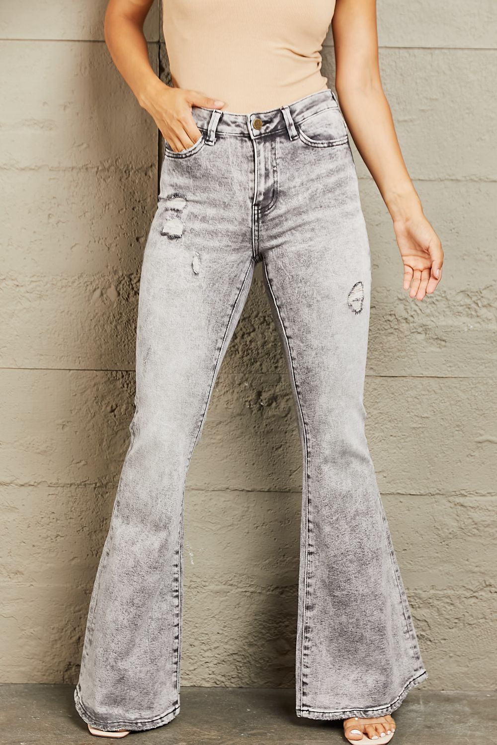 BAYEAS High Waisted Acid Wash Flare Jeans - nailedmoms