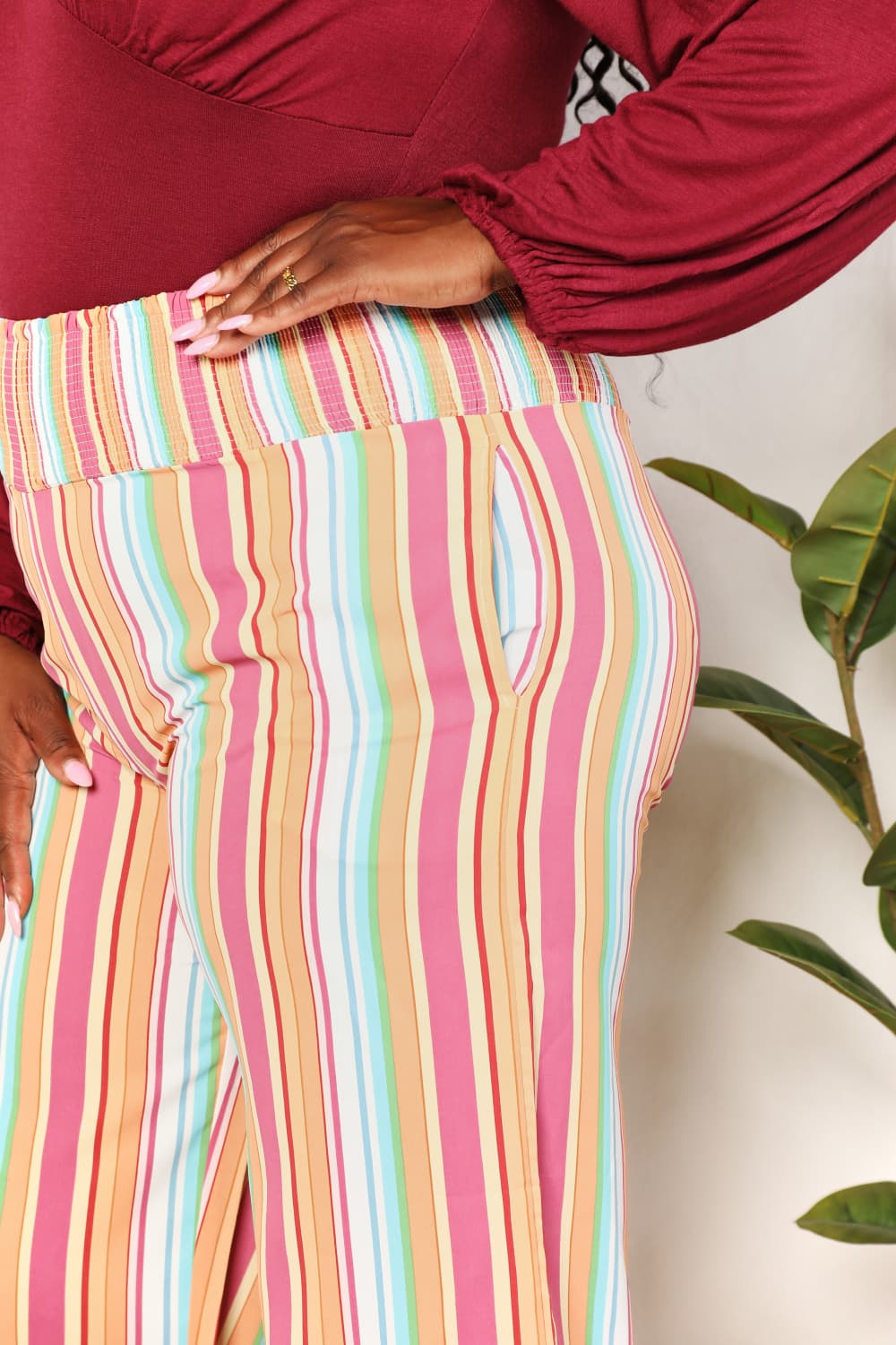 Double Take Striped Smocked Waist Pants with Pockets - nailedmoms