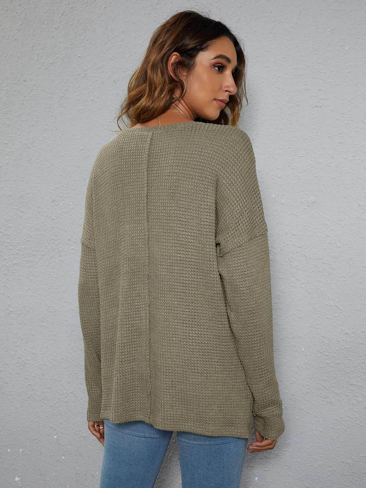 Dropped Shoulder High-Low Waffle-Knit Top - nailedmoms